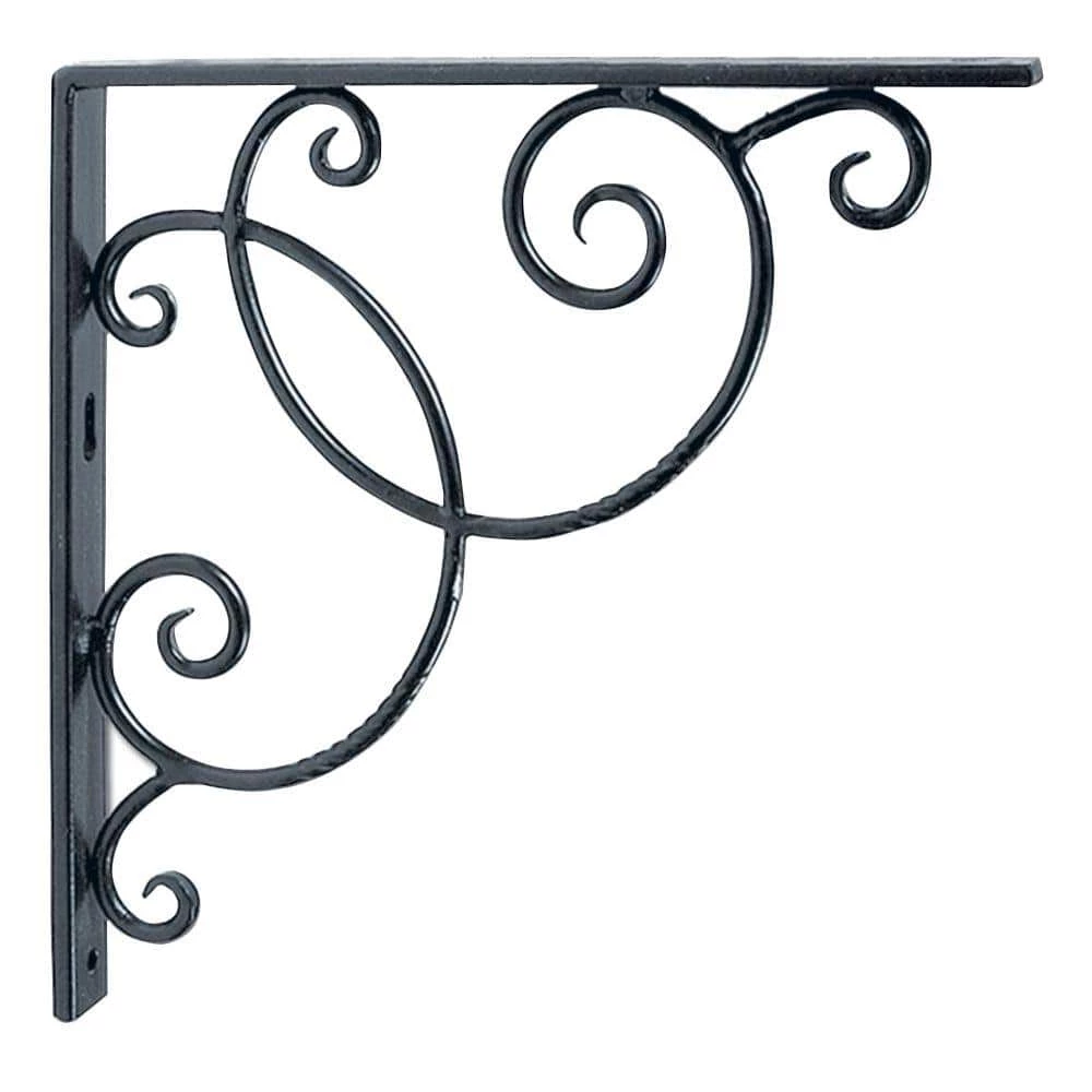 ACHLA DESIGNS 10 in. Dia Black Powder Coat Iron Scroll Shelf Bracket