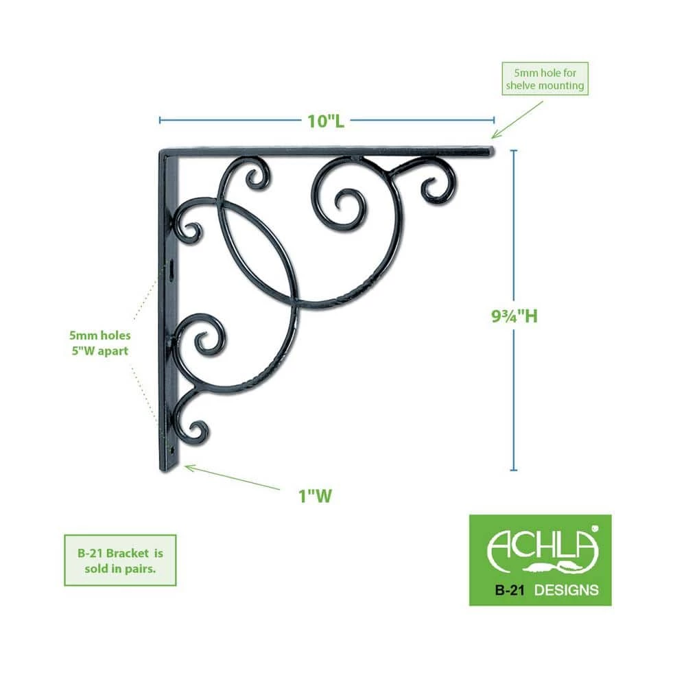 ACHLA DESIGNS 10 in. Dia Black Powder Coat Iron Scroll Shelf Bracket - Image 2