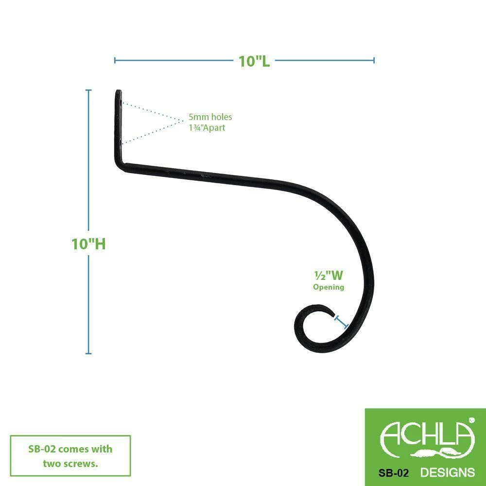 ACHLA DESIGNS 10 in. L Black Powder Coat Iron Outdoor Garden Down-Turned Hanger Hook - Image 3