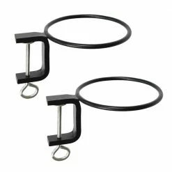ACHLA DESIGNS 6 in. Dia Black Powder Coat Metal Clamp-On Flower Pot Holder Ring Brackets (Set of 2)