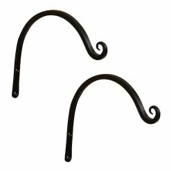 ACHLA DESIGNS 6 in. Tall Metal Wall Mounted Up Curled Brackets in Black Powder Coat (Set of 2)