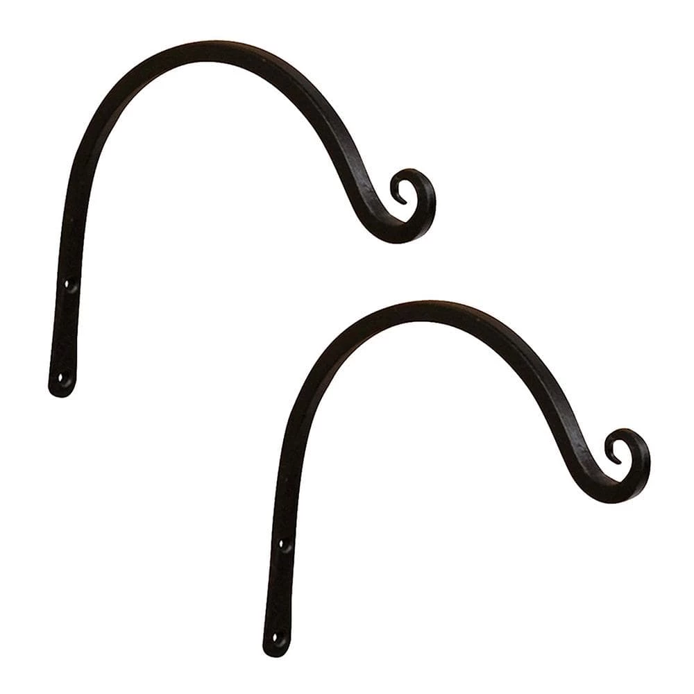 ACHLA DESIGNS 6 in. Tall Metal Wall Mounted Up Curled Brackets in Black Powder Coat (Set of 2)