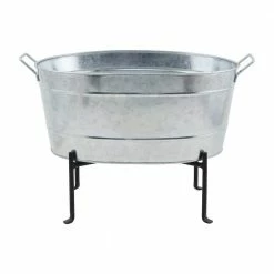 ACHLA DESIGNS 24 in. W Steel Classic Oval Galvanized Tub With Folding Stand
