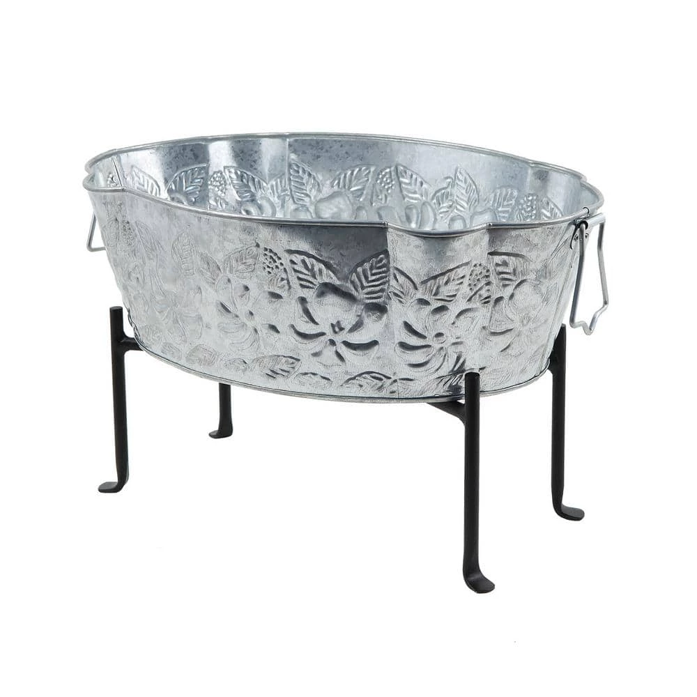 ACHLA DESIGNS 20 in. W Steel Embossed Oval Tub With Folding Stand - Image 4