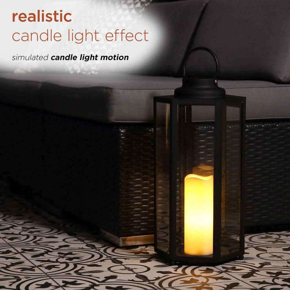 Alpine Corporation 18" Tall Outdoor Hexagonal Battery-Operated Metal Lantern with LED Lights, Black - Image 5