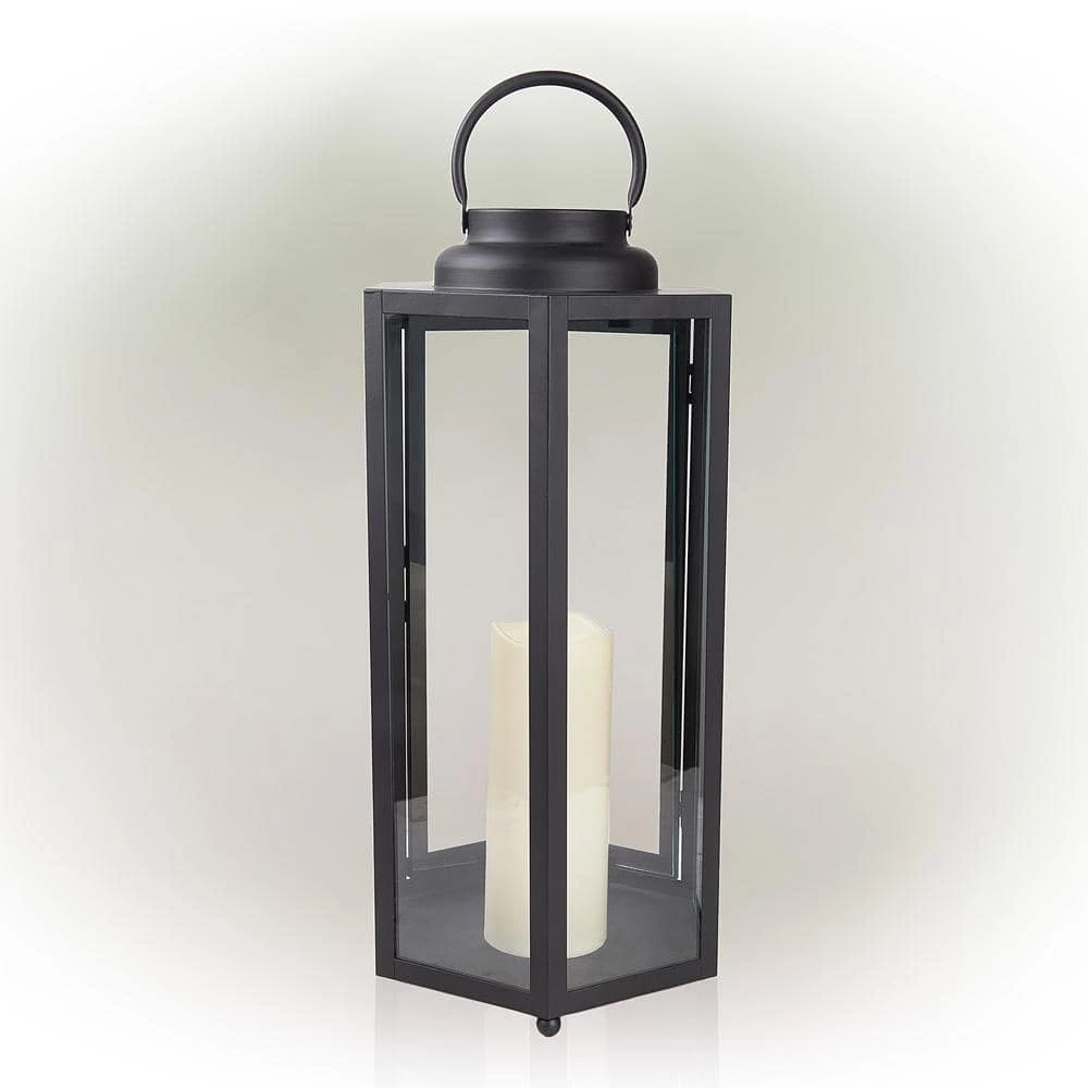 Alpine Corporation 18" Tall Outdoor Hexagonal Battery-Operated Metal Lantern with LED Lights, Black - Image 8
