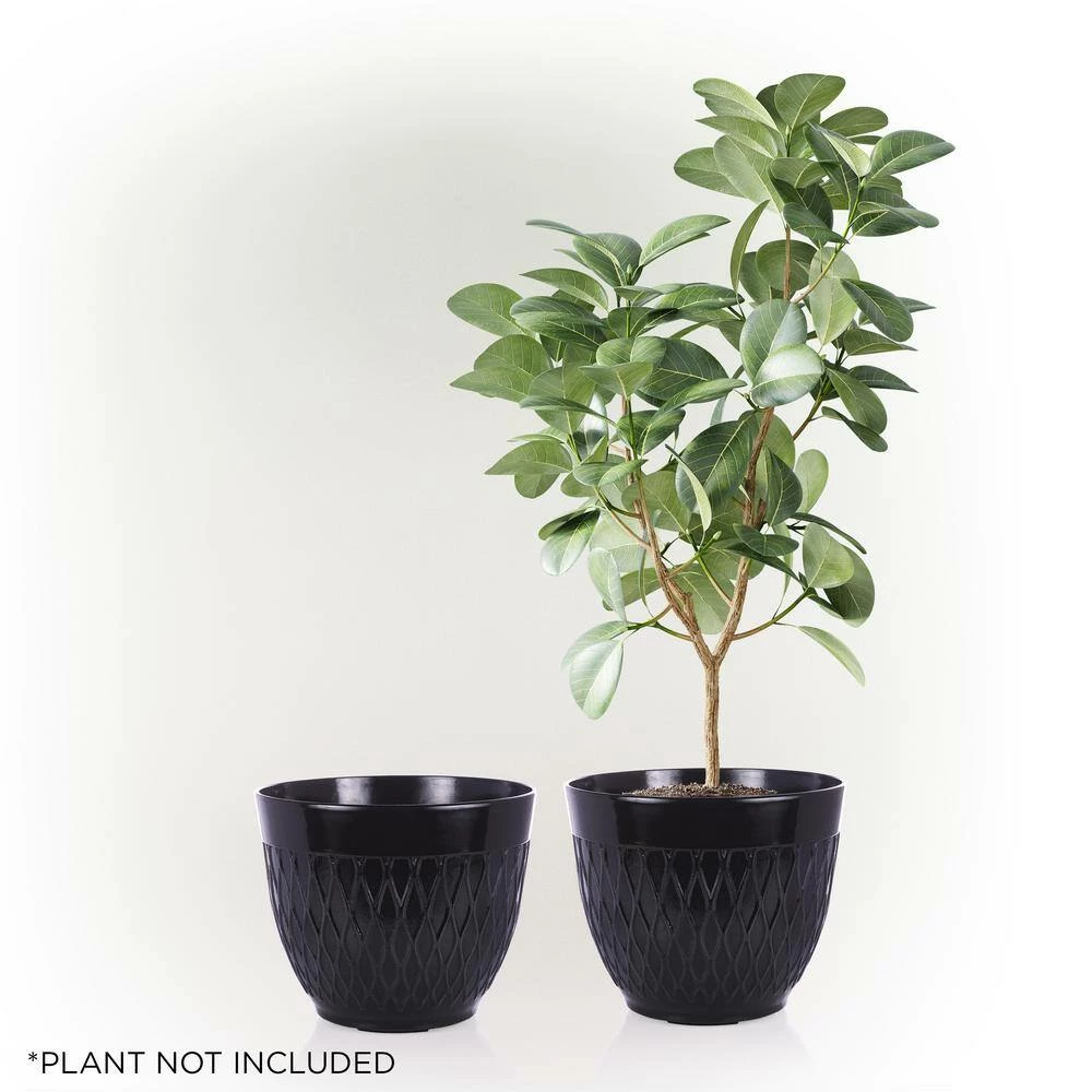 Alpine Corporation Black Indoor/Outdoor Stone-Look Resin Planters with Drainage Holes (Set of 2) - Image 8