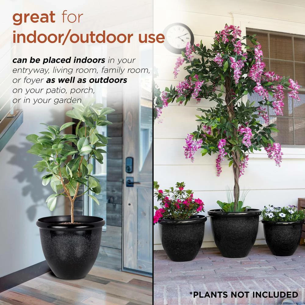 Alpine Corporation Indoor/Outdoor Stone Planters with Drainage Holes and Plugs, Speckled Black (Set of 3) - Image 5