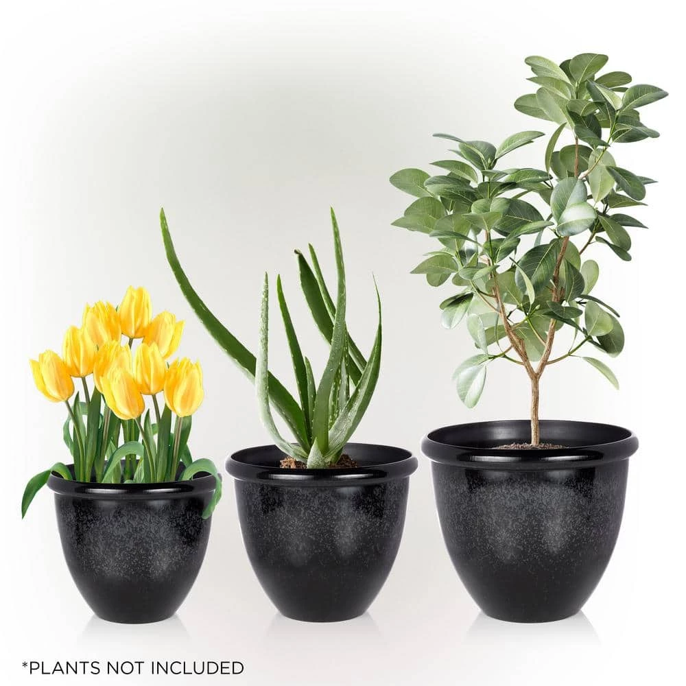 Alpine Corporation Indoor/Outdoor Stone Planters with Drainage Holes and Plugs, Speckled Black (Set of 3) - Image 8