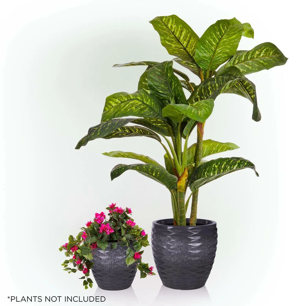 Alpine Corporation Indoor/Outdoor Embossed Stone Wave Planters with Drainage Holes, Speckled Gray (Set of 2) - Image 8