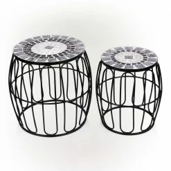 Alpine Corporation Indoor/Outdoor Gray/Black Metal Tile Planter Stands (Set of 2)