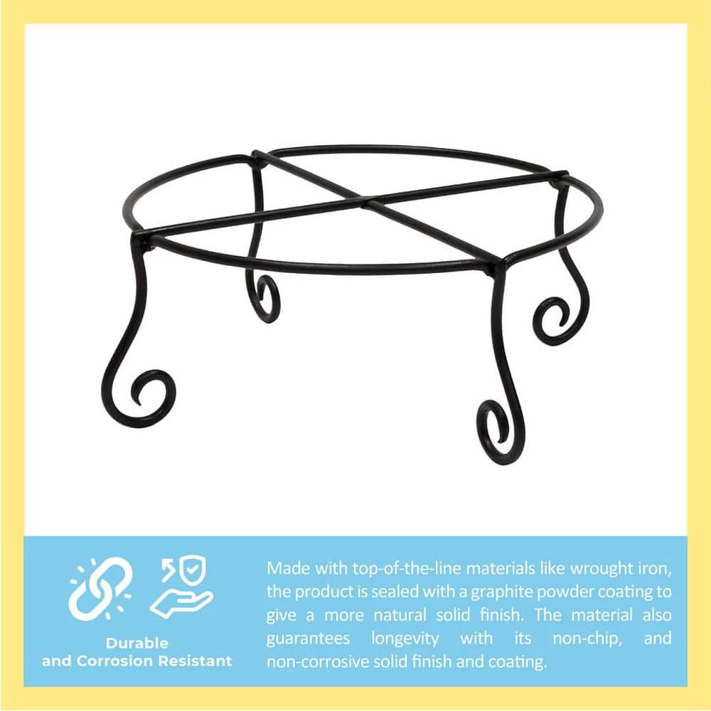 ACHLA DESIGNS 16 in. Dia Black Powder Coat Large Short Piazza Plant Stand - Image 6