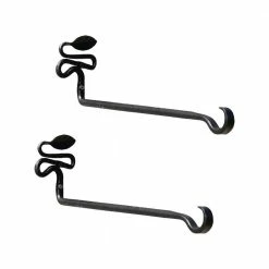ACHLA DESIGNS 4.75 in. Tall Black Powder Coat Metal Decorative Squiggle Leaf Wall Brackets (Set of 2)