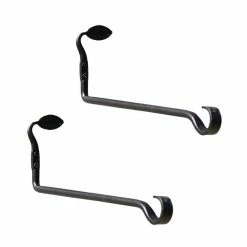 ACHLA DESIGNS 5 in. Tall Black Powder Coat Metal Decorative Straight Leaf Wall Brackets (Set of 2)