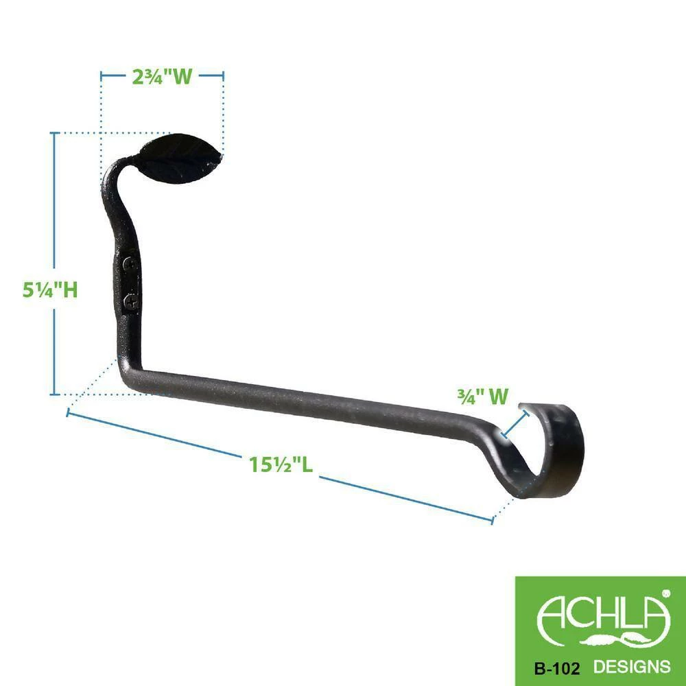 ACHLA DESIGNS 5 in. Tall Black Powder Coat Metal Decorative Straight Leaf Wall Brackets (Set of 2) - Image 2