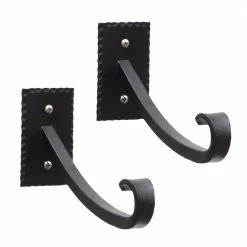ACHLA DESIGNS 3.5 in. Tall Black Powder Coat Metal Lodge Up Curled Brackets with Multiple Hooks (Set of 2)