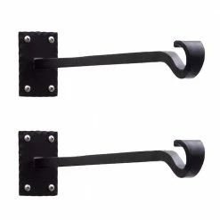 ACHLA DESIGNS 3 in. Tall Black Powder Coat Metal Lodge Straight Brackets with Multiple Hooks (Set of 2)