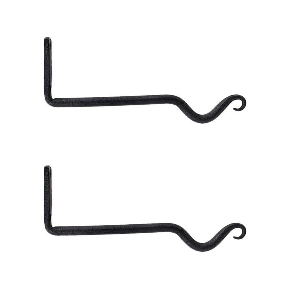ACHLA DESIGNS 4 in. Tall Black Powder Coat Metal Outdoor Garden Upturned Hanger Brackets (Set of 2)