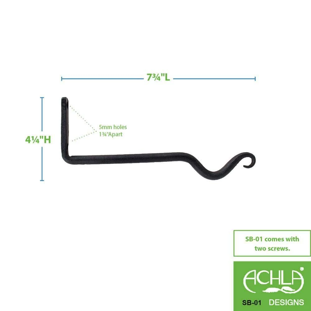 ACHLA DESIGNS 4 in. Tall Black Powder Coat Metal Outdoor Garden Upturned Hanger Brackets (Set of 2) - Image 2