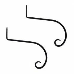 ACHLA DESIGNS 8 in. Tall Black Powder Coat Metal Outdoor Garden Downturned Brackets (Set of 2)