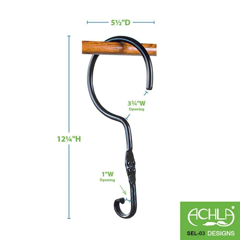 ACHLA DESIGNS 12 in. Tall Black Powder Coat Metal Double Ended Extender Brackets with Wide Hook (Set of 2) - Image 2