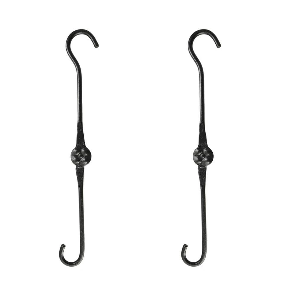 ACHLA DESIGNS 15 in. Tall Black Powder Coat Metal Double Ended Extender Hook Brackets (Set of 2)