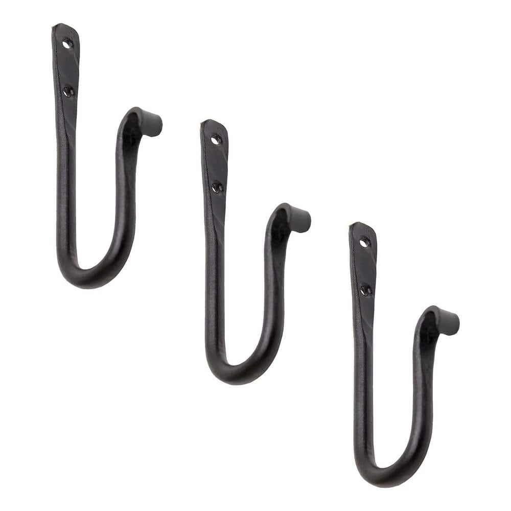 ACHLA DESIGNS 6 in. L Black Powder Coat Metal Multi Purpose J-Hook Brackets (Set of 3)