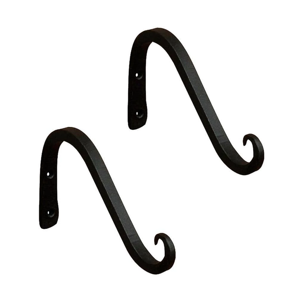 ACHLA DESIGNS 4 in. Tall Black Powder Coat Metal Angled Up Curled Wall Bracket (Set of 2)