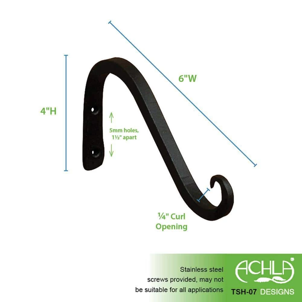 ACHLA DESIGNS 4 in. Tall Black Powder Coat Metal Angled Up Curled Wall Bracket (Set of 2) - Image 2