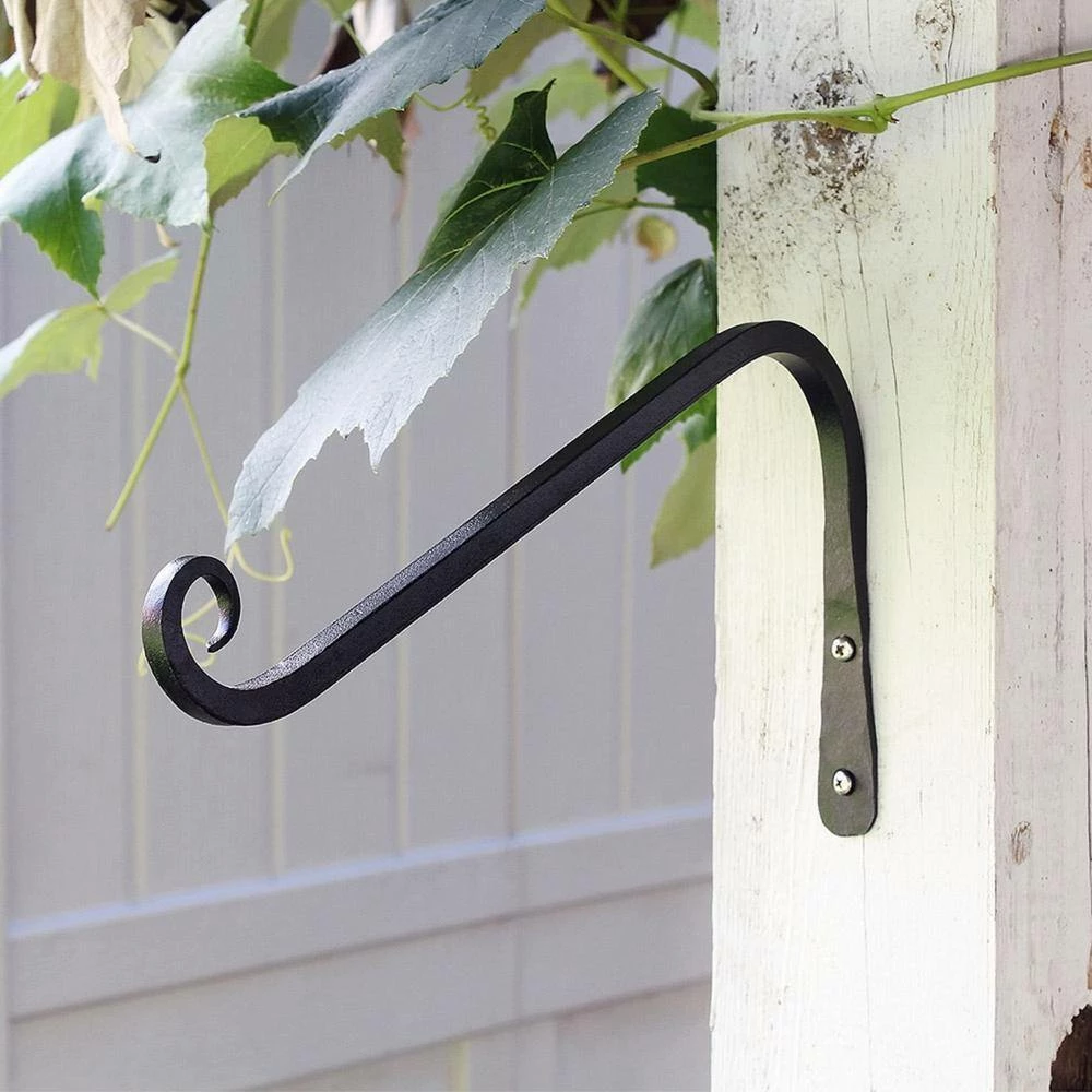 ACHLA DESIGNS 8 in. Tall Black Powder Coat Metal Angled Up Curled Wall Bracket (Set of 2) - Image 3