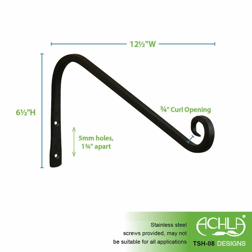 ACHLA DESIGNS 8 in. Tall Black Powder Coat Metal Angled Up Curled Wall Bracket (Set of 2) - Image 2