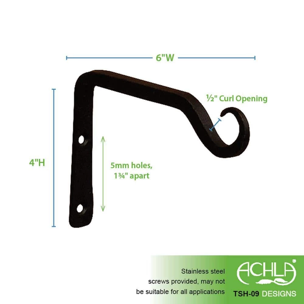 ACHLA DESIGNS 4 in. Tall Black Powder Coat Metal Straight Up Curled Wall Bracket Hooks (Set of 2) - Image 2