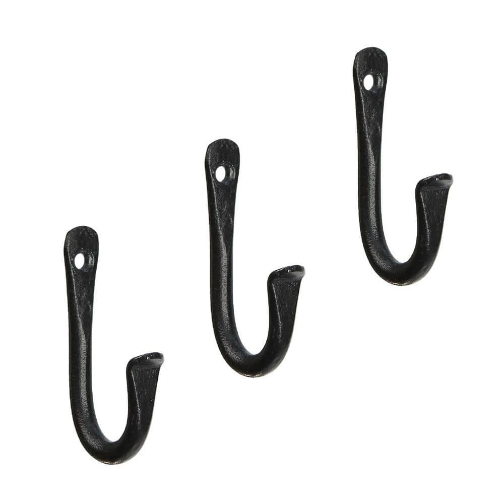 ACHLA DESIGNS 3 in. Tall Black Powder Coat Metal Multi-Use J-Hook Brackets (Set of 3)