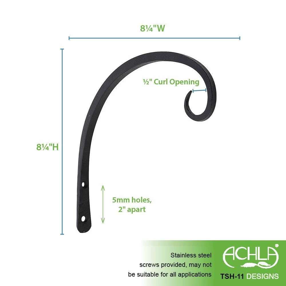 ACHLA DESIGNS 10 in. Tall Black Powder Coat Iron Down Curled Wall Bracket - Image 3