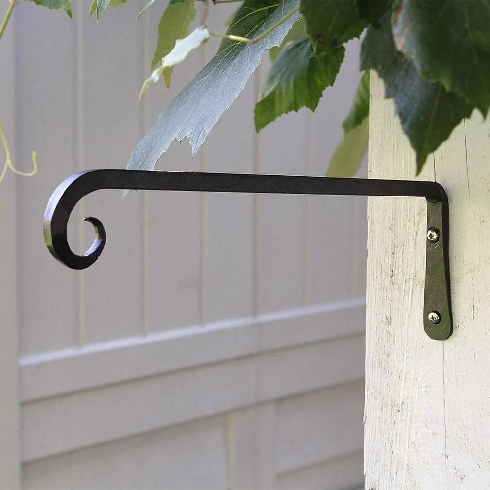 ACHLA DESIGNS 12 in. Tall Black Powder Coat Iron Straight Down Curled Wall Bracket - Image 4