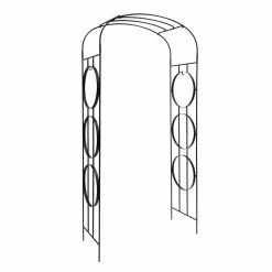 ACHLA DESIGNS 92.25 in. H Black Powder Coated Finish Wrought Iron Samsara Garden Arbor w/4 Ground Stakes