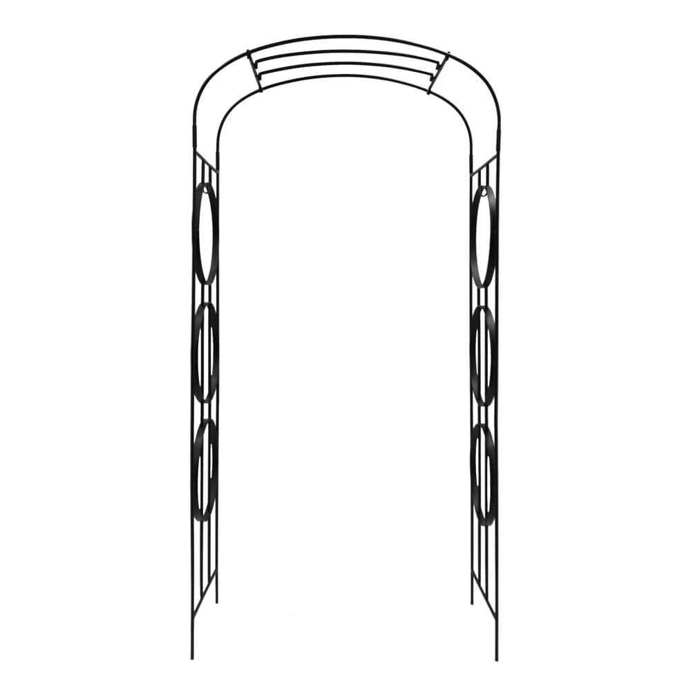 ACHLA DESIGNS 92.25 in. H Black Powder Coated Finish Wrought Iron Samsara Garden Arbor w/4 Ground Stakes - Image 2