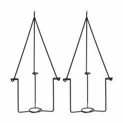 ACHLA DESIGNS 22.5 in. H Black Powdercoated Wrought Iron Indoor/Outdoor Vera Plant Hangers (Set of 2)