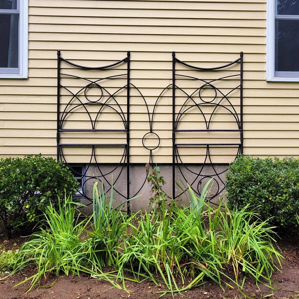 ACHLA DESIGNS 86.25 in. H Black Powdercoated Wrought Iron Outdoor Garden Aurora Trellis - Image 4