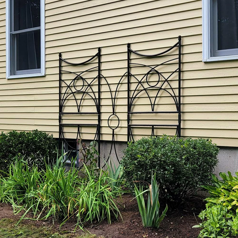 ACHLA DESIGNS 86.25 in. H Black Powdercoated Wrought Iron Outdoor Garden Aurora Trellis - Image 5
