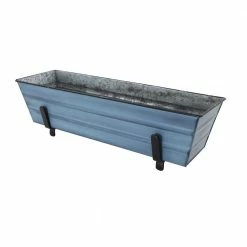 ACHLA DESIGNS 22 in. W Nantucket Blue Small Galvanized Steel Flower Box Planter With Brackets for 2 x 4 Railings