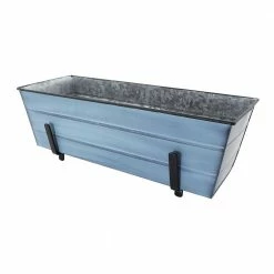 ACHLA DESIGNS 24 in. W Nantucket Blue Medium Galvanized Steel Flower Box Planter With Brackets for 2 x 6 Railings