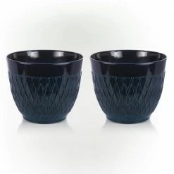 Alpine Corporation Indoor/Outdoor Resin Stone-look Planters with Drainage Holes, Blue (Set of 2)