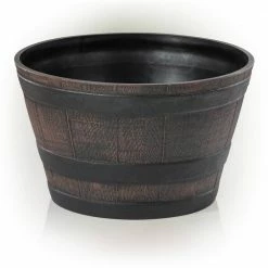 Alpine Corporation 11 in. Tall Indoor/Outdoor Barrel Shaped Planter