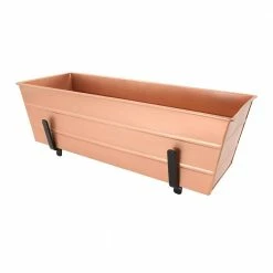 ACHLA DESIGNS 24 in. W Copper Plated Medium Galvanized Steel Flower Box Planter With Brackets for 2 x 6 Railings
