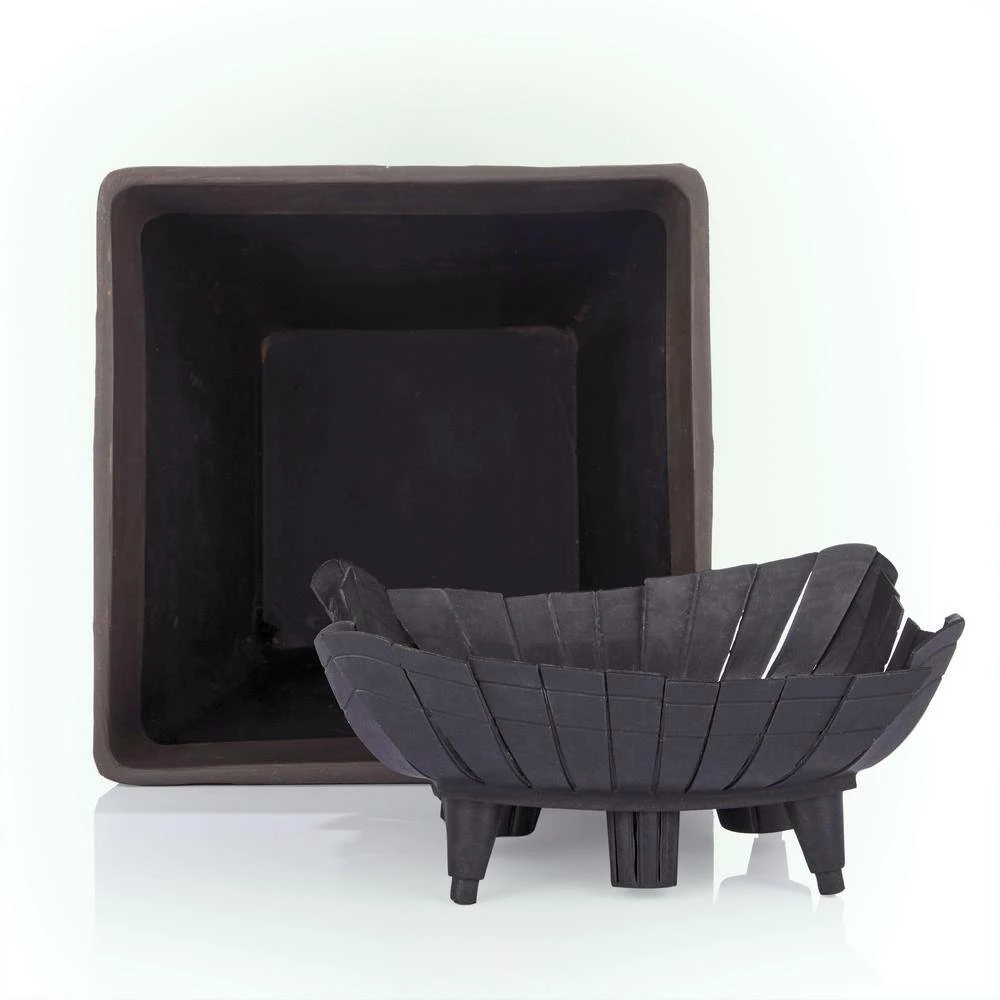 Alpine Corporation Small, Brown Indoor/Outdoor Stone-Look Resin Squared Planter (Set of 2) - Image 10