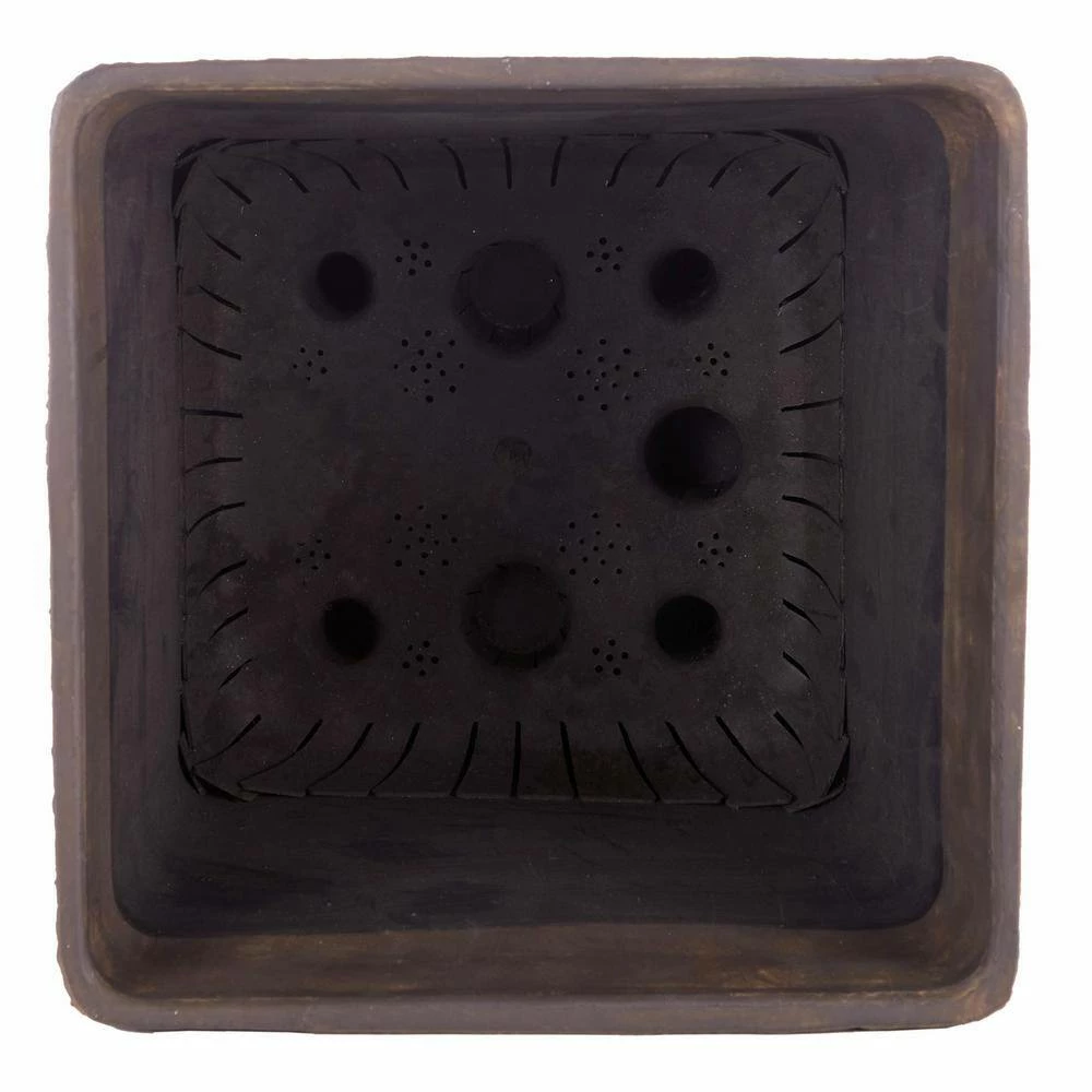 Alpine Corporation Small, Brown Indoor/Outdoor Stone-Look Resin Squared Planter (Set of 2) - Image 11