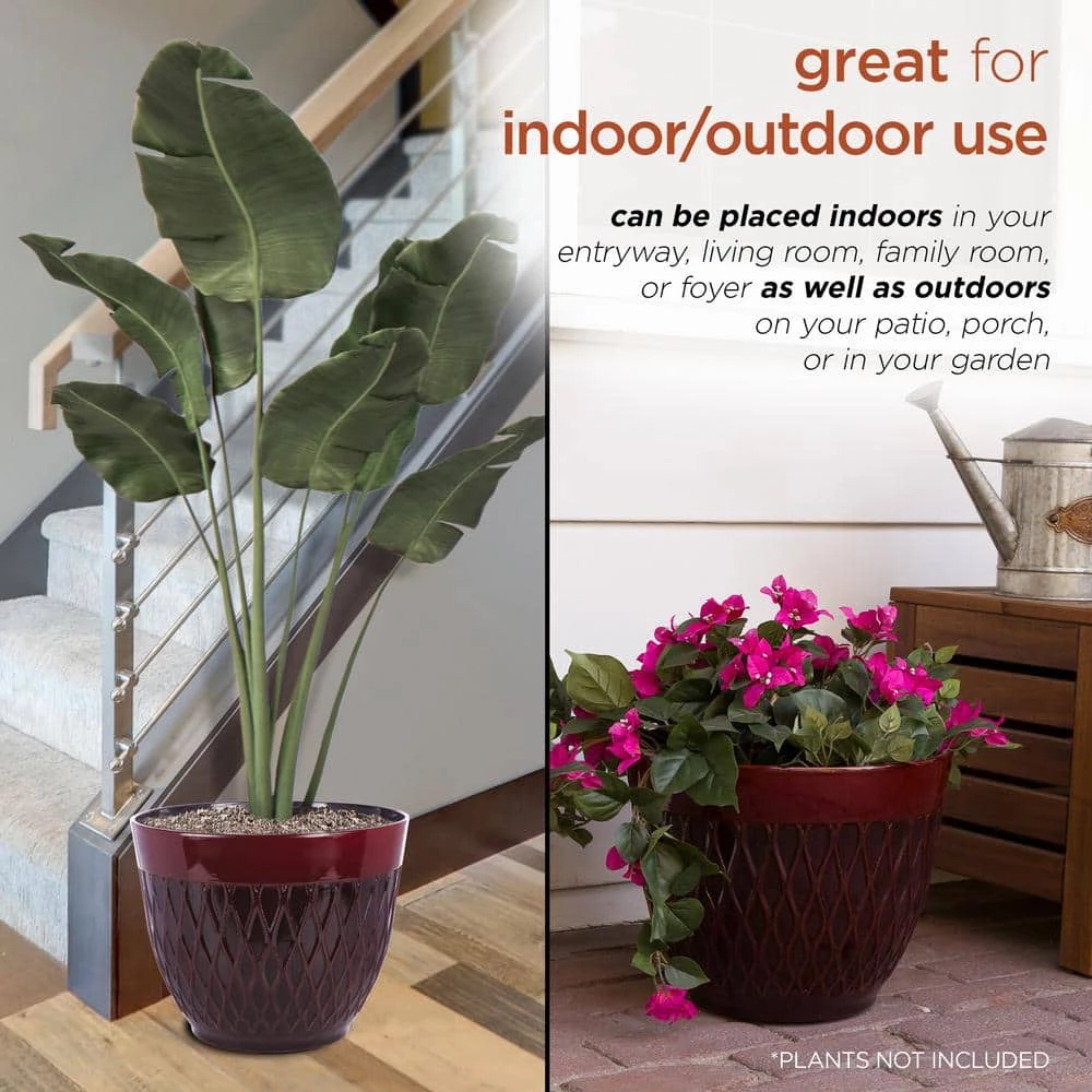 Alpine Corporation Indoor/Outdoor Resin Stone-look Planters with Drainage Holes, Red (Set of 2) - Image 5