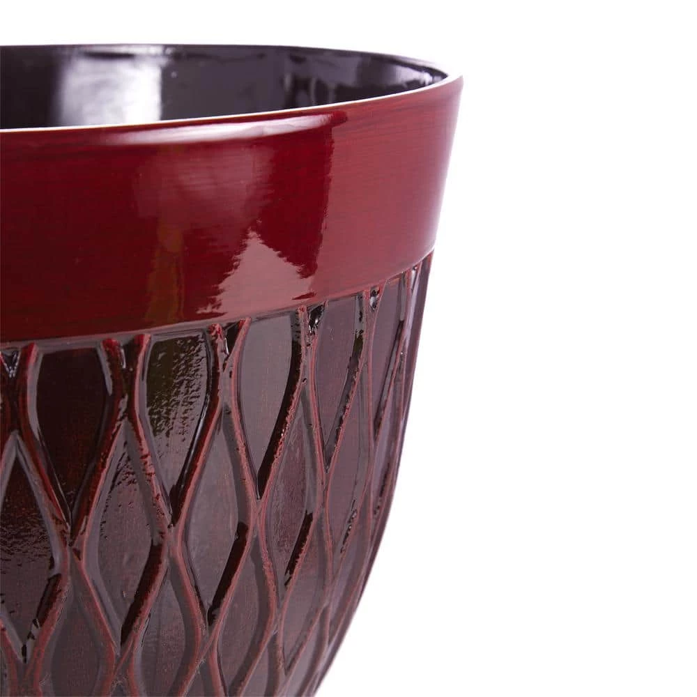 Alpine Corporation Indoor/Outdoor Resin Stone-look Planters with Drainage Holes, Red (Set of 2) - Image 9