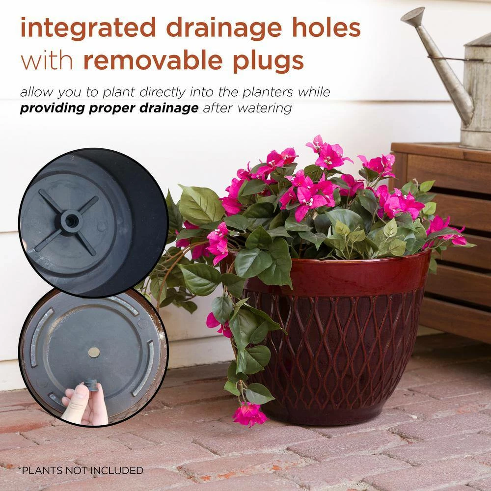 Alpine Corporation Indoor/Outdoor Resin Stone-look Planters with Drainage Holes, Red (Set of 2) - Image 6
